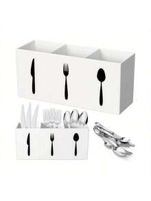 1 pièce Boîte de rangement pour couverts en acrylique, boîte de rangement transparente pour cuillères et fourchettes, porte-couverts élégant à 3 compartiments, organisateur d'ustensiles en plastique facile à nettoyer, grande boîte de rangement pour la vaisselle de la maison - Multicolore - Voir 5