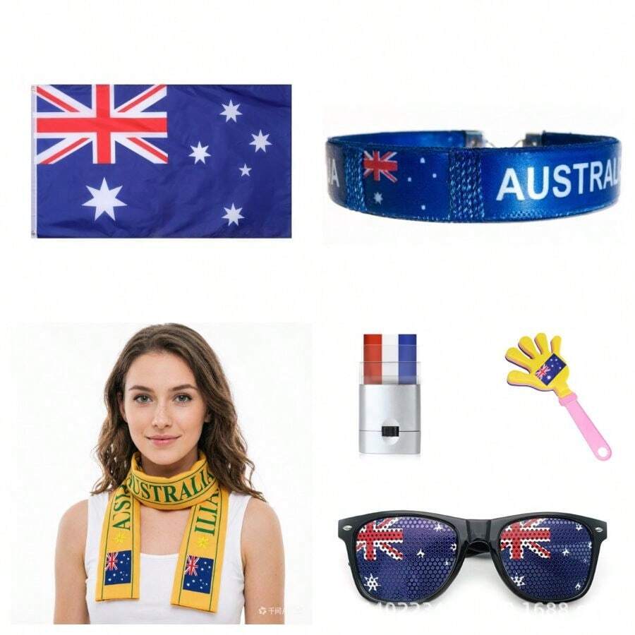 World Cup Fan Kit: Flag, Clapper, Face Paint And Eyewear Set For Soccer Supporters, Multiple Desig - Bộ đồ dùng cho người hâm mộ Úc - Xem 1