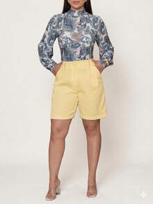Women's Tailored Bermuda Shorts, Social, Casual, Elegant, Modern - 黃色 - 查看 2