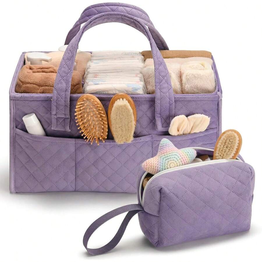 1個尿布收納籃,嬰兒洗禮禮物,時尚育兒室收納籃,新生兒必需品,車用尿布收納籃 - 薰衣草 - 查看 1