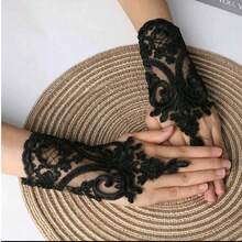 1 Pair Elegant Black Lace Fingerless Gloves - Soft And Skin-Friendly, Exquisite Floral Pattern, Elastic Polyester Material - Perfect For Weddings, Parties And Balls, Wedding Accessories - A - View 4