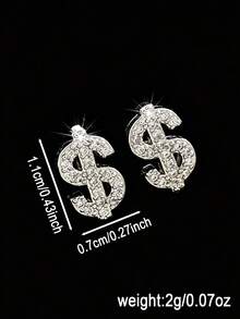 2 piezas Pendientes con signo de dólar de circonita, pendientes de moda versátiles de estilo punk para hombres - Pendientes de dólar - Ver 5