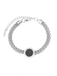 1 pieza Pulsera de mujer de acero inoxidable, diseño de esfera con números romanos, cadena trenzada ajustable vintage, esfera de ágata negra, elegante de lujo, color dorado, versátil para us - Dorado - Ver 6