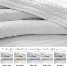 King Size Quilt Set - 100% Cotton, White Striped Pick Stitch, Soft Lightweight Bedspread, Linen-Like Texture, Farmhouse Rustic Coverlet, Shabby Chic Gauze Bedding, 3 Pieces - White - View 3