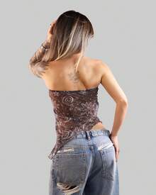 Women's Basic Asymmetrical Cropped Tube Top With Star, Sun, And Moon Print, Strapless, Summer Style, Lining, And Aitona - Stellar - View 3