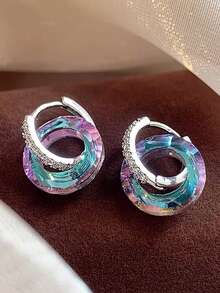 1 Đôi bông tai bằng đồng thiết kế hình học nhiều màu sắc trang nhã, đính đá Cubic Zirconia siêu nhỏ, phù hợp cho đeo hàng ngày, đi nghỉ lễ hoặc dự tiệc. - Nhiều màu - Xem 2