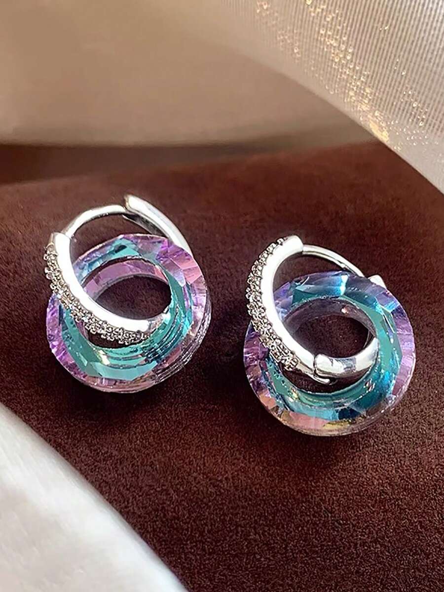 1 Đôi bông tai bằng đồng thiết kế hình học nhiều màu sắc trang nhã, đính đá Cubic Zirconia siêu nhỏ, phù hợp cho đeo hàng ngày, đi nghỉ lễ hoặc dự tiệc.