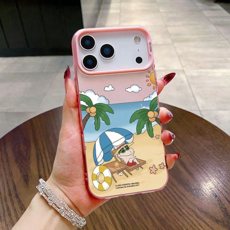 Crayon Shin-Chan Phone Case, Featuring Shin-Chan Nohara Surfing In A Summery Atmosphere, Suitable For IPhone 17 Pro, 12 Pro, 14 Pro Max, 16 Pro Max, 17, 16 Plus, 15 Pro Max, 16, 14 Plus, 15 Pro Max, 14, 13 Pro Max, 17 Air, 12, And 11. Cute Cartoon Protective Case For Girls, Drop-Proof Shell. - Hot Pink - View 1