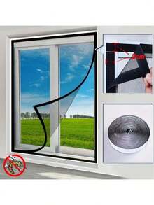 Màn chống muỗi màu đen cho cửa sổ, tự dính, lưới chắn côn trùng, chống muỗi và ruồi, lớp chắn mỏng, bảo vệ cửa sổ khỏi muỗi và ruồi. - Cửa sổ màn hình đen - Xem 10