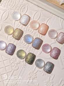 2026New Threaded Pearl Milk White Velvet Wavy Gel Nail Polish 12ml Spring/Summer Ice Transparent Magnetic Nail Polish Set, Includes Base Coat And Top Coat, Needs UV Curing, Suitable For Work/Commuting/Dates, Hot-Selling Salon-Grade Nail Design - Multicolor - View 4