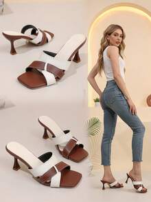 Giày sandal cao gót mũi vuông thanh lịch dành cho thiếu nữ, kiểu dáng slip-on, gót nhọn, thích hợp cho các buổi tiệc hoặc các dịp thường ngày. - màu nâu - Xem 3