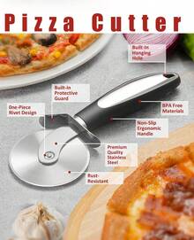 Premium Pizza Cutter, Multi-Purpose Stainless Steel Pizza Cutter Wheel With Non-Slip Soft Touch Handle, Perfect For Cutting Pizza, Dough And Pastry, Dishwasher - Silver - View 4