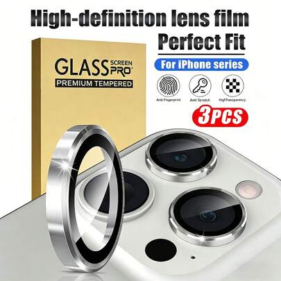 MIGAE 3pcs/Pack Scratch-Resistant Ultra-Clear Tempered Glass Camera Lens Protector - Compatible With IPhone 17 Pro Max/17 Pro/17 Air/17, 16 (6.1 Inch) And 16 Plus (6.7 Inch), 9H Tempered Glass Metal Independent Ring Protective Case, High Definition Transparent, Compatible With IPhone 15 Pro Max, 14 Plus, 13, 12, 11, 15 Pro, 15 Plus, 14 Pro - Perfect Fit, Scratch-Resistant Protective Case (3pcs, Silver)