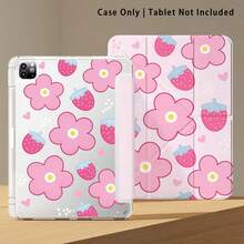 Floral, Heart And Strawberry Pattern Painted Effect Acrylic Crystal Tablet Protective Case, With Stand, Compatible With Honor/Apple/ And Other Popular Tablet Models, Foldable And Anti-Bending, Silicone Reinforced Corners, Auto Wake/Sleep Function, Built-In Pen Slot, Multi-Angle Foldable Stand - Multicolor - View 6