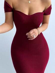 Long Fitted Open Neck Dress For Parties And Summer 2026 - 酒紅色 - 查看 2