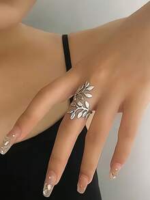 New Arrival European And American Alloy Geometric Leaf Shaped Adjustable Ring - Silver - View 4