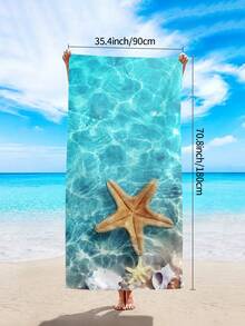 1条海洋海星贝壳印花沙滩巾，优质超细纤维速干高吸水性大号沙滩巾，柔软多用途披肩浴巾，适用于海边度假、游泳、潜水、水上派对、沙滩装饰、浴室使用 - 海星 - 查看 13