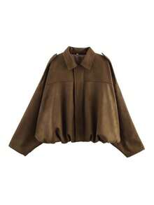 ZA's Popular New-Style Suede Textured Aviator Jacket. - Army Green Shorts - View 11