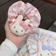 MIFFY 可爱韩版兔子毛绒条纹发圈甜美女孩蝴蝶结发绳丸子发圈弹力发圈，卡哇伊日系风格，蓝粉色两种颜色可选，带图案和3D米菲兔头带蝴蝶结 - 彩色 - 查看 5