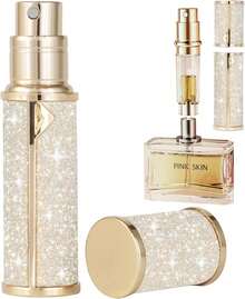 SAWOHO Travel Perfume Bottle Refillable,Valentine'S Day Gift Perfume Travel Refillable Mini Spray Bottles Leather Cologne Dispenser, Portable Empty Spray Bottle Dispense Filling Atomizer 5ml (Golden) - ColorB - 查看 1