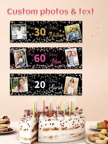 Customized Photo Birthday Banner Background, Suitable For Adults, Events, Parties, Weddings Decoration Poster. Personalized Birthday Party Background Cloth, Can Add Photos And Text Decorations. Black And Gold Party Background Cloth, Birthday Decoration Supplies. Customized Birthday Photo Background Cloth, Party Decoration. - Multicolor - View 2