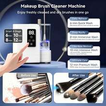 3-In-1 Electric Makeup Brush Cleaner With Drying Function, USB Powered Portable Automatic Makeup Brush Cleaning Tool, Slow Rotation, LCD Display, Suitable For Small And Medium Makeup Brushes, Perfect Gift For Women - White - View 3