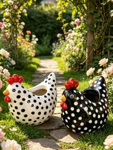 Resin Chicken Shaped Planter, Polka Dot Hen Planter Suitable For Succulents And Plants, Cute Animal Shaped Planter For Indoor And Outdoor Decor, Chick Planter Container For Home And Garden, Charming Rustic Style Planter For Desk, Balcony And Yard - Polka Dot Chicken Flower Pot - View 9