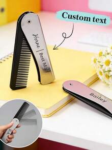 Personalized Men's Metal Folding Comb, Customizable Name/Text/Logo, Personalized Metal Hair Comb, Personalized Engraved Beard Comb, Suitable For Father's Day, Valentine's Day, Christmas, Birthday Party, Family Gathering, Barbershop, Groomsman Gift, Best Personalized Gift Choice For Father - Silver - View 5