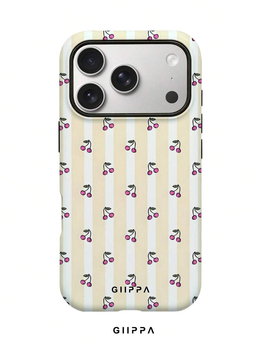 GIIPPA 1 Stück Cremefarbene gestreifte & rosa Kirschblüten Design Handyhülle für iPhone 17 Pro Max, passend für 16 Pro Max, 15 Pro Max, 14 Pro Max, koreanischer stylischer & interessanter Handyhülle, kompatibel mit 11/12/13/14/15/16 Pro Max Plus, elegantes Design geeignet für Männer und Frauen, ideales Geschenk für Freundin zu Weihnachten, Valentinstag, Ostern, Hochzeitssaison und Geburtstag - cremefarbenes Gelb - Übersicht 1