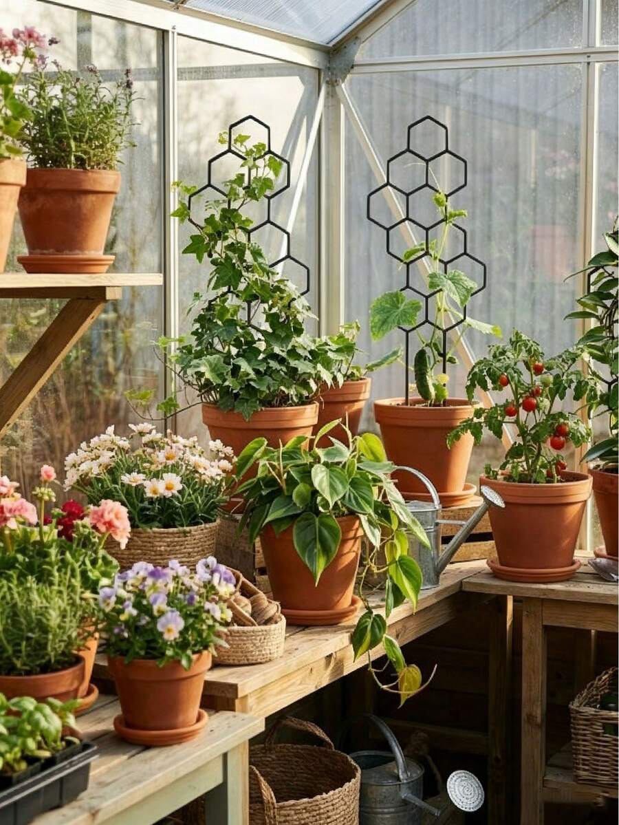 3pcs Honeycomb Plant Climbing Trellis, Rust-Resistant Metal Support Stand, Suitable For Potted Vine Plants And Flowers, Indoor/Outdoor Gardening Space-Saving Support Rack - A - View 1