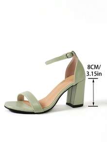 Giày sandal cao gót đế dày một quai hở mũi mùa hè mới, giày cao gót da màu nude gợi cảm dành cho nữ, giày cao gót thanh lịch. - Màu xanh Bạc hà - Xem 5