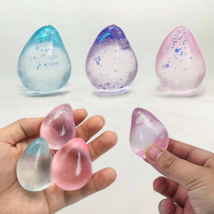 3pcs Colorful Water Drop Style Squeeze Toys - Soft And Bouncy Glitter Water Drops, With A Soft, Squishy Texture, Perfect For Office Desk Decoration, Classroom Prizes, And Holiday Gifts (Random Colors). Fun Design, TPR Material, Flexible Texture - 彩色柔軟的小水滴 - 查看 1