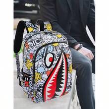Shark Mouth Fashion Backpack For Boys Girls, Camo Big Capacity Bookbag Travel Laptop Daypack - Đỏ - Xem 5