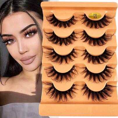 5 pares de pestañas postizas de lujo D-Curl, esponjosas y dramáticas, de falso visón suave y cómodo, pestañas 3D esponjosas, largas y gruesas de falso visón natural, pestañas cruzadas gruesas, densas y voluminosas, adecuadas para vacaciones, fiestas, Halloween, Navidad y diversas ocasiones para crear ojos cautivadores