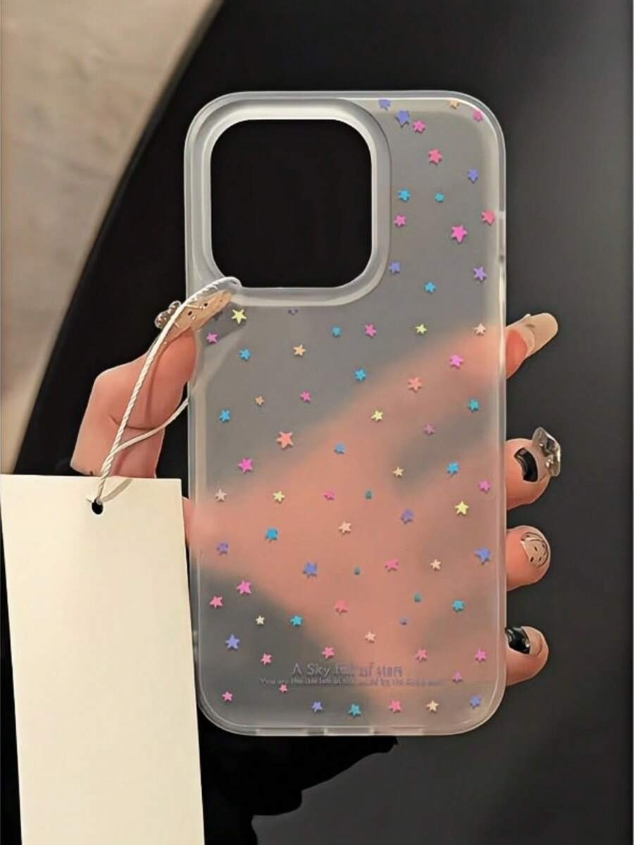 1pc Colorful Little Star Pattern Spray Oil Soft Touch Fully Wrapped Semi-Transparent TPU Shockproof Fashion Phone Protective Case Compatible With Iphone11 12 13 14 15 16 17 Pro Max/Plus 7/8/Air, Protective Cover - Multicolor - View 1
