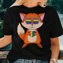 Lgbt Supporter Fox Rainbow Gay Pride Lgbt Heart Animal Women T-Shirt - Black - View 2