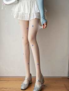 1 Pair Floral & Rhinestone Decorated Pantyhose/Tights - Available In 4 Colors: Blue/White/Black/Yellow. This Pantyhose Features A 3D Rhinestone And Petal Pattern Design, With A Sensual Aesthetic. The High-Waist Design Prevents Slipping, Making It Very Suitable For Spring And Summer Wear. It Pairs Perfectly With Cute-Style Outfits. - Multicolor - View 3