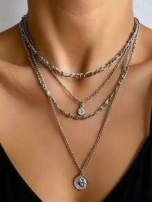 Bohemian Style Women's Multi-Layer Necklace, Vintage Coin & Sun Pendant Multi-Layer Necklace Jewelry Accessories, Y2K Multi-Layer Gold Necklace, Retro Sun Coin Pendant Multi-Layer Gold Necklace For Daily Wear - Layered Necklace - View 5