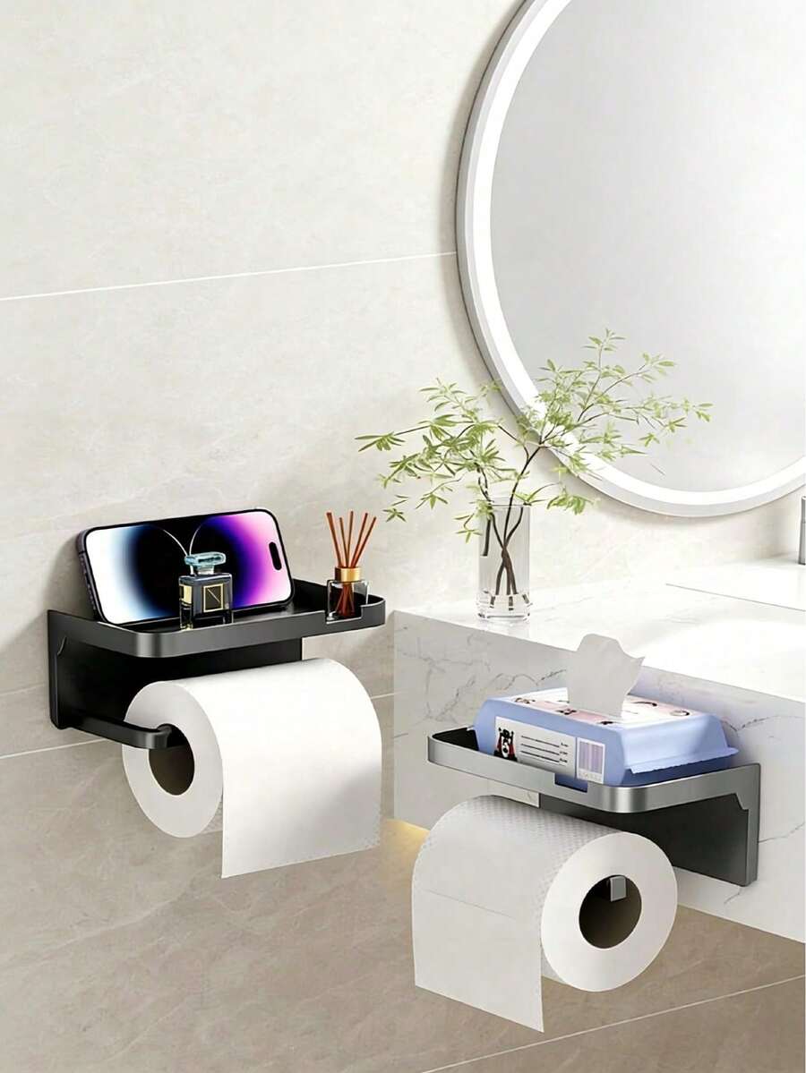Soporte para papel higiénico sin taladro, dispensador de rollo de papel higiénico montado en la pared, estante para rollo de papel de baño para el hogar - Multicolor - Ver 1