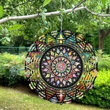 1pc 10-Inch Stainless Steel Wind Spinner - Vivid 3D Mandala Design, Multi-Color Outdoor Garden Decor, Durable Iron Structure, Battery-Free, Perfect For Patio And Yard, Outdoor Wind Spinner, Patio Decor, Intricate Pattern, Artistic Craft, Holiday Gift, Holiday Decoration (Pendant Not Included), Random Style - 1pc - View 4