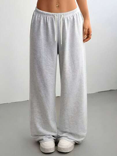 Women's Straight Leg Sweatpants, Solid Color, Drawstring Elastic Waist High Waisted Design, Casual Sports Pants Suitable For Gym, Outdoor And Daily Wear Spring