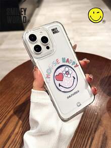 Smiley World SmileyWorld® 1 件装减震全包覆 TPU 材质透明手机壳，心形花朵笑脸字母图案，UV 印刷，兼容 17、16、15、14、13、12、11 Pro Max，适合作为节日礼物、日常通勤使用，防摔且极具吸引力的设计 - 彩色 - 查看 1