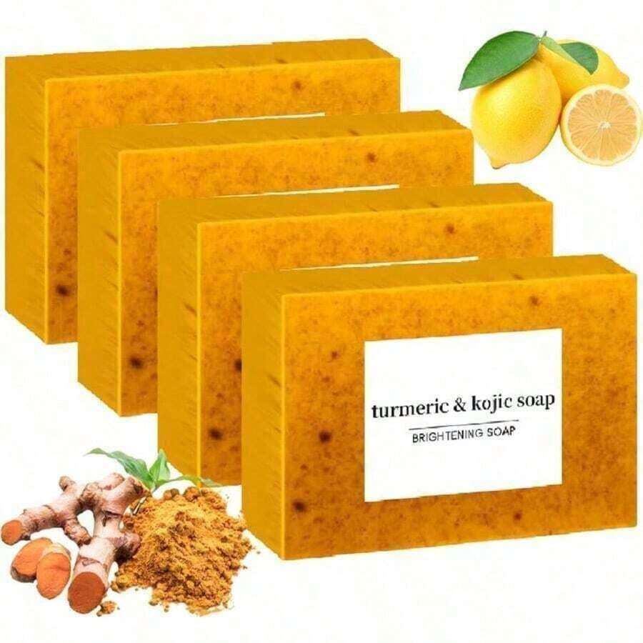 Jabón de limón, cúrcuma y kojic, Barra de jabón de miel, brillo de limón, cúrcuma y kojic, Jabón orgánico de cúrcuma para rostro y Body, Jabón para el cuidado de la piel para todo tipo de pieles, Limpieza profunda y humectante - Amarillo - Ver 1