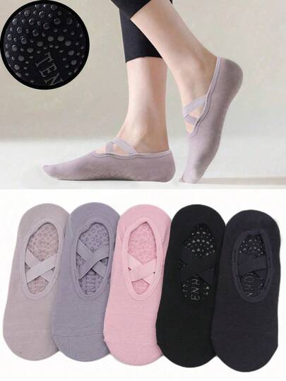 1/4 Pair Women Pilates Non-Slip Yoga Socks, Neutral Hospital Socks With Anti-Slip Texture, Ankle Support, Shock-Absorbing Sports Socks