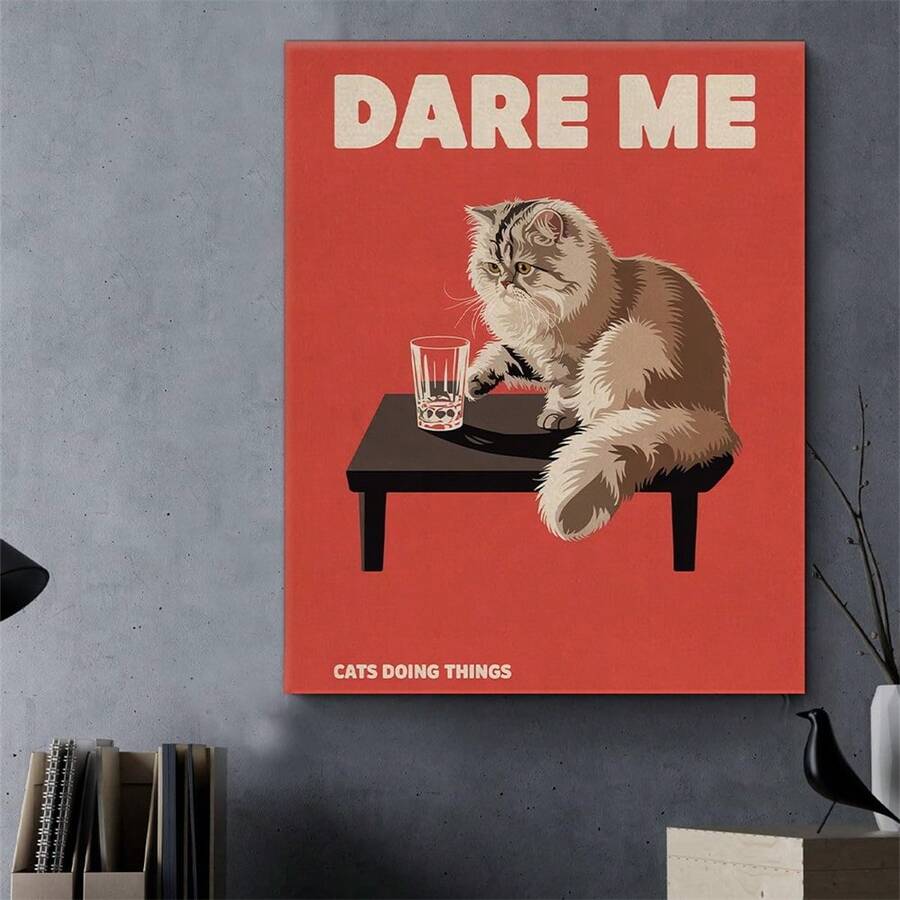 Funny Cat Wall Art Decor Pickle Cat Canvas Print Poster Painting For Home Kitchen Living Room Decor, Pet Pickle Lover Gifts,Frameless - 111 - View 1