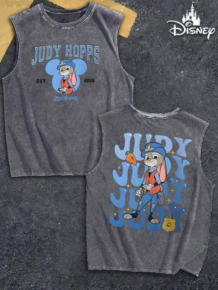 Ärmelloses Herren-Top aus 230 g gewaschener Baumwolle | Disney's Zootopia Judy Hopps Muttertagsmotiv, doppelseitiger Druck | Lässiger Retro-Schnitt, Rundhalsausschnitt | Weiches und atmungsaktives Material | Stylischer Streetstyle | Ein Must-have für Zootopia-Fans | Ideales Geschenk für Zootopia-Liebhaber | Perfekte Wahl für Muttertags-Outfits - Grau - Übersicht 1