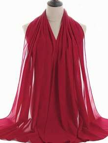 1pc Casual & Versatile Modest Hijab Lightweight Solid Color Chiffon Scarf, Spring/Summer - Watermelon Pink - View 18
