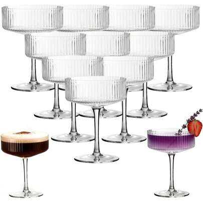 1件/2件/4件/6件套，亚克力罗纹跑车造型马提尼和鸡尾酒杯套装，适用于威士忌、波本威士忌、玛格丽特、伏特加、金酒、苏打水和其他酒精饮料，也可用于盛装果汁、冰淇淋、酸奶或任何冷饮甜点。