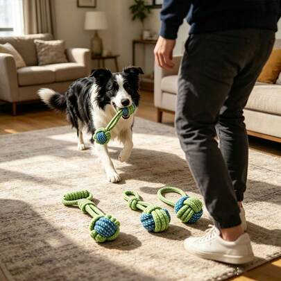 3pcs Pet Knotted Ball Toys Set, Dog Chew Tug Of War Interactive Toys For Small/Medium Dogs, Puppy Teething Cleaning Teeth Training Ball, Durable Chewing Stress Relief Toys