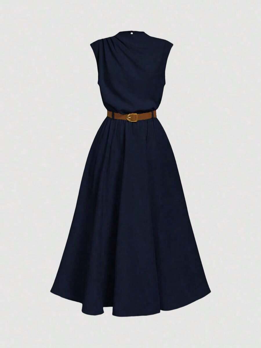 MOD Vestido sin mangas de unicolor (con cinturón) para la temporada de regreso a clases - Rosa - Ver 1